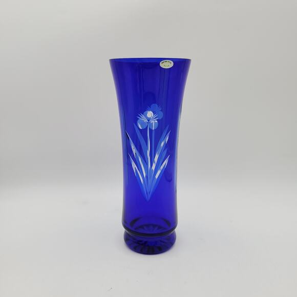 Vtg USSR Russian Badash Vase Cobalt Blue Cut to Clear Crystal Glass 10" - Picture 2 of 10
